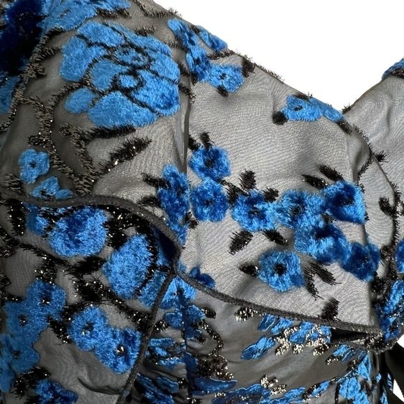 Self-Portrait Eyelet Wrap Mini Dress Velvet Devore Blue Size 0 - Picture 12 of 16